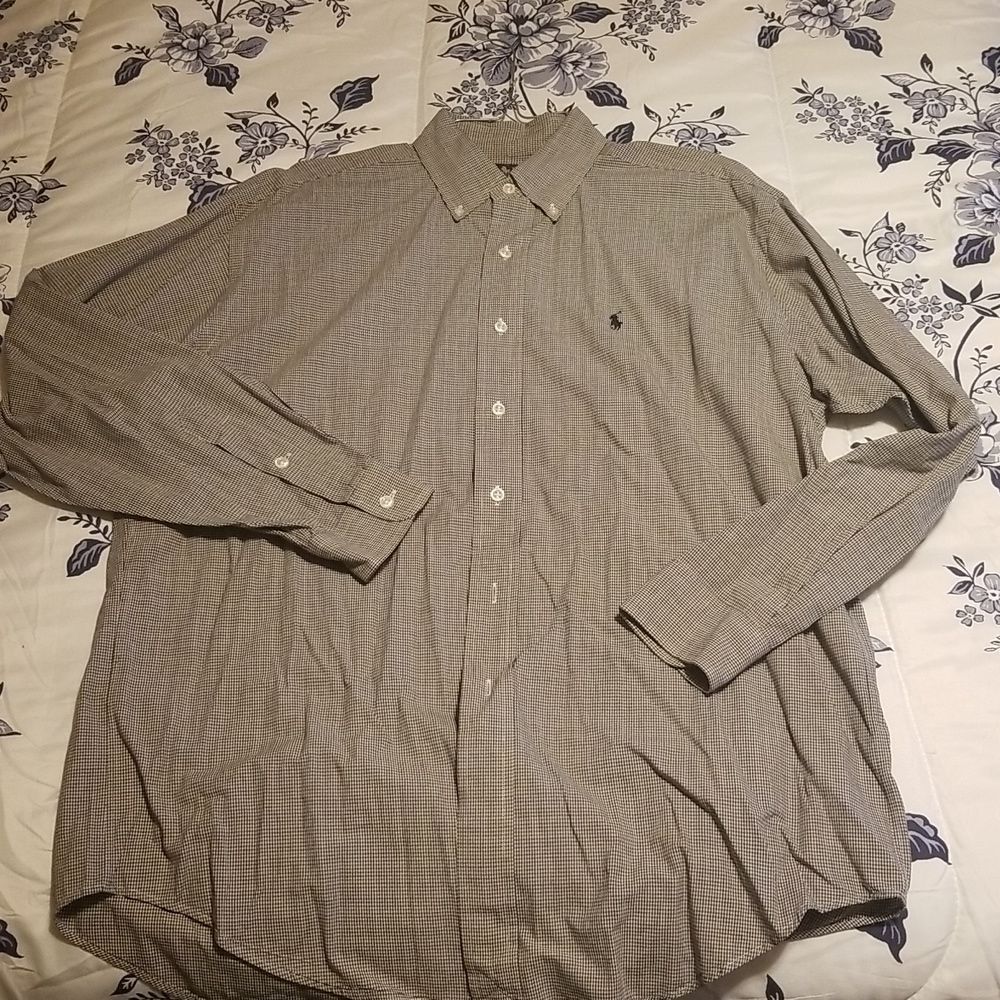 Polo Ralph Lauren Micro Check Long Sleeve Button Down Shirt Sz. M Tan, Navy,Wine